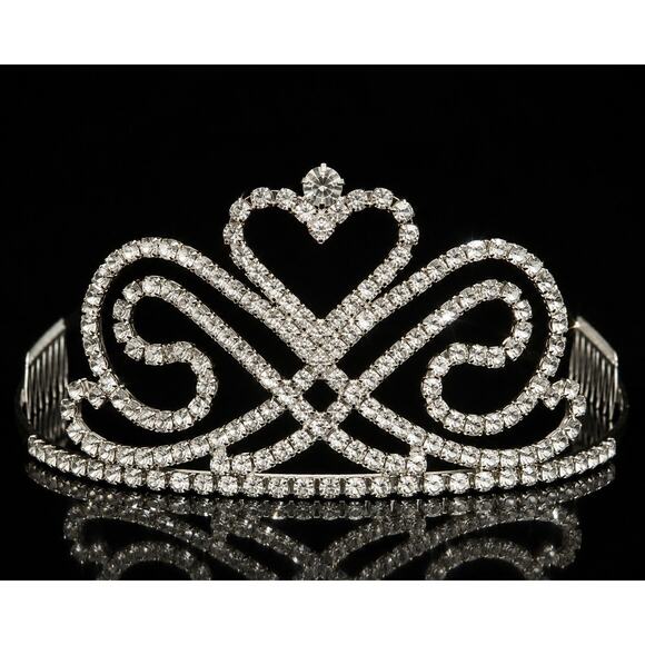 Vtg Rhinestone Heart Tiara Crown Pageant Prom Bridal Princess USA Miss Texas main image 4